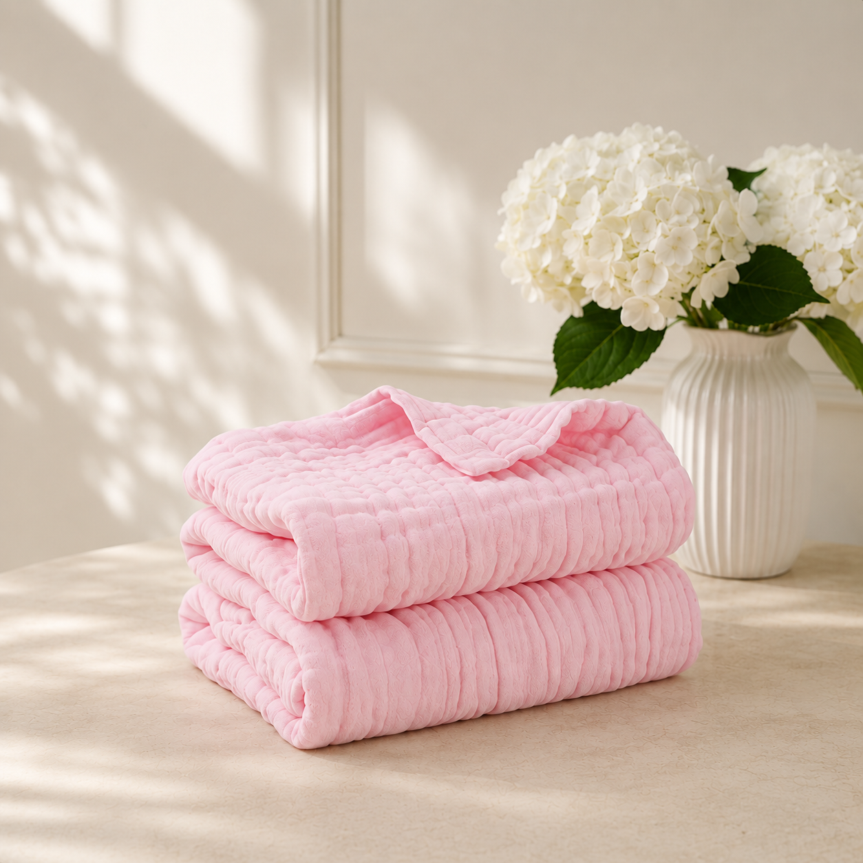 6-Layer Organic Muslin Towel  L 100x100 Baby Roze